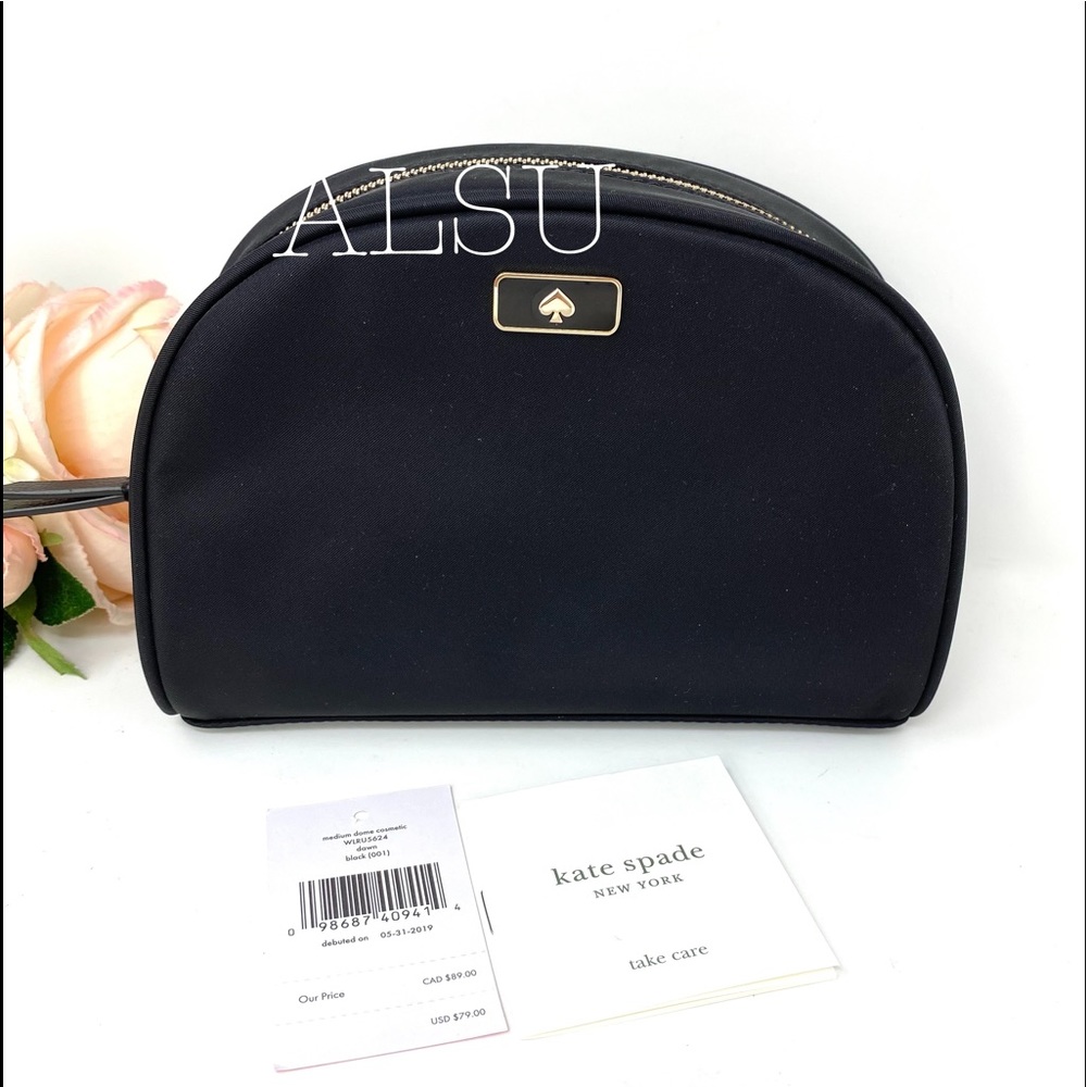 Kate ♠️Spade Medium Dome Cosmetic Canvas Bag Black - Picture 6 of 7